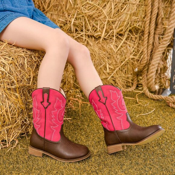 Unisex Child Brown Red Mid Calf Glitter Toddler Cowboy Boot Little Big Kids - Picture 7 of 7